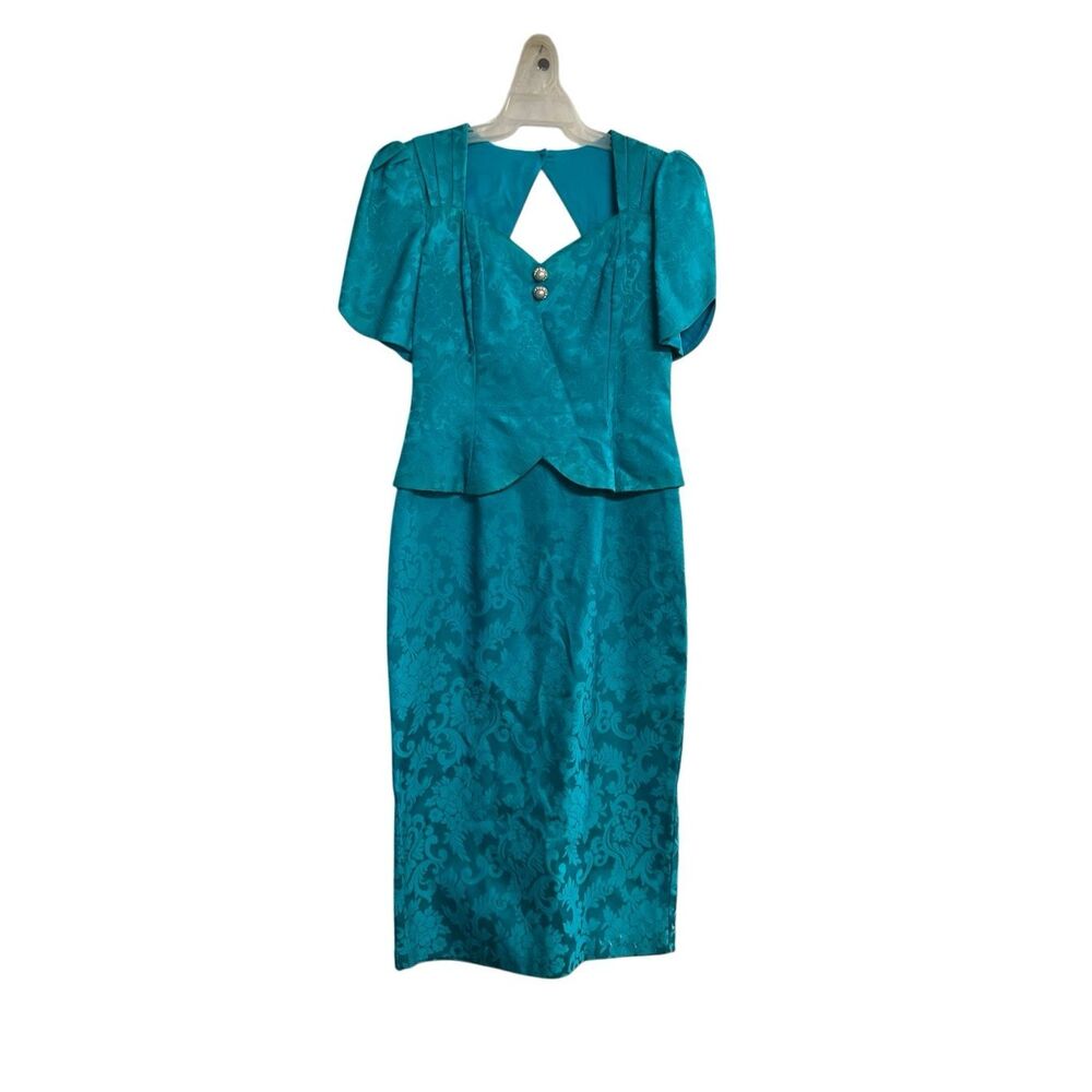 SCOTT MCCLINTOCK Womens Vintage Bluegreen Short Sleeve Fit & Flare Floral Dress